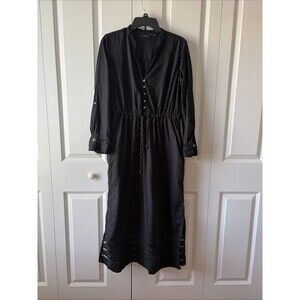 Tahari Black 100% Linen Boho Fairycore Festival Dress Size Large